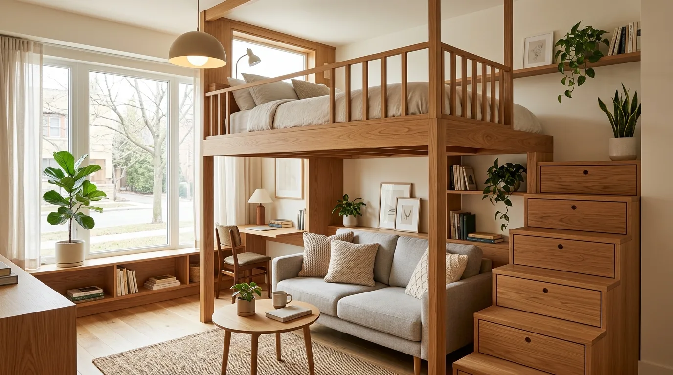 Build a lofted sleeping zone to free the floor inspiration for a studio apartment.